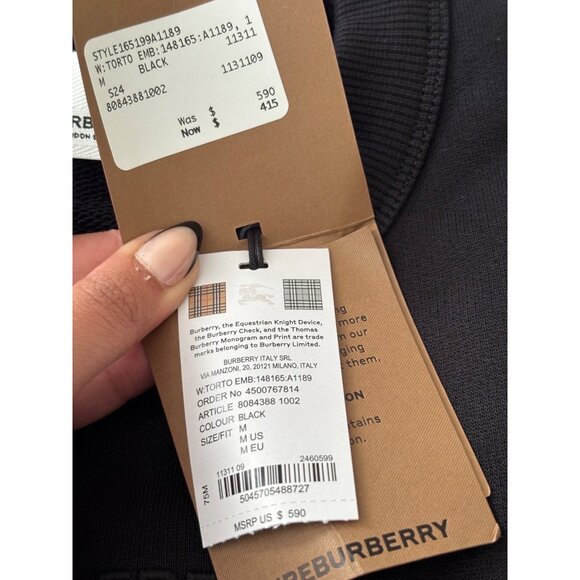 Burberry Womens Medium Black Crewneck Sweatshirt With Tags - Picture 6 of 8